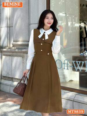 Đầm thiết kế BEMINE cổ đức phối tay dài MT9839