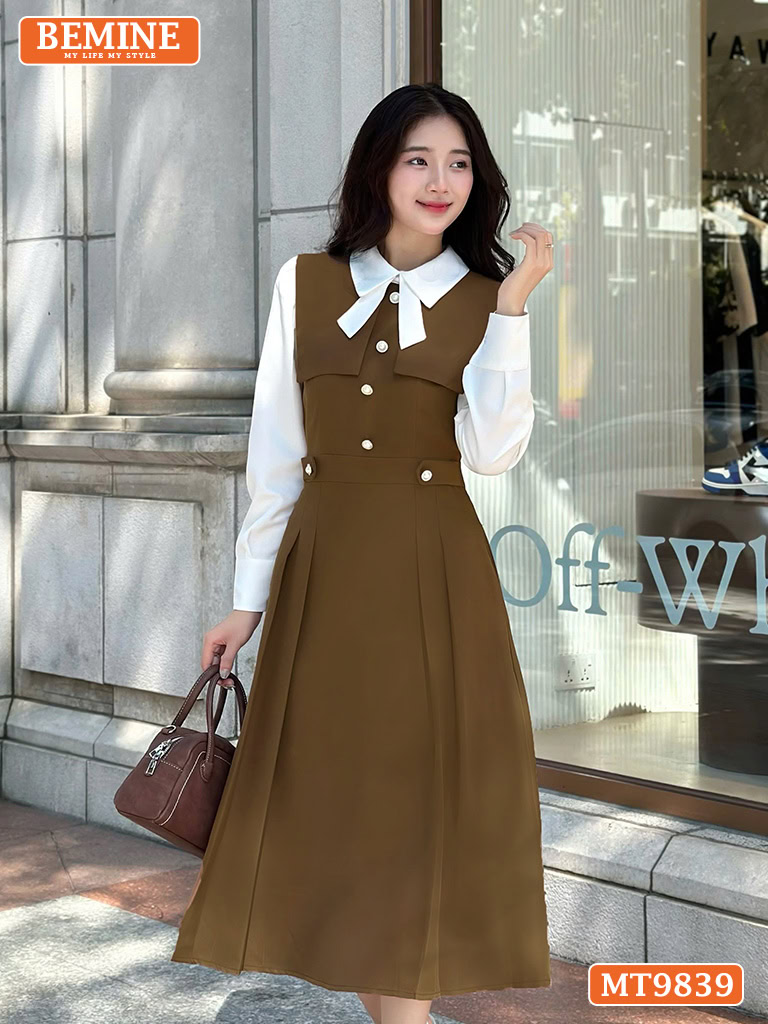 Đầm thiết kế BEMINE cổ đức phối tay dài MT9839