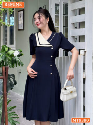 Đầm thiết kế BEMINE cổ kiểu đính nút MT9390