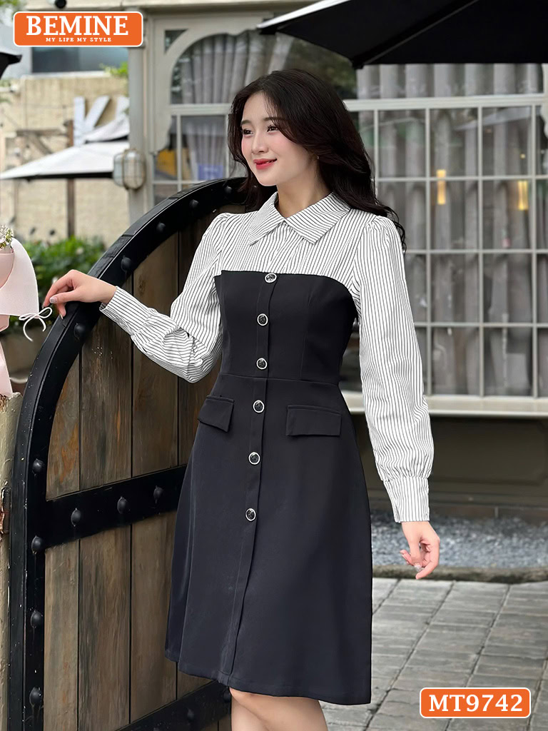 Đầm thiết kế BEMINE cổ kiểu đính nút MT9742