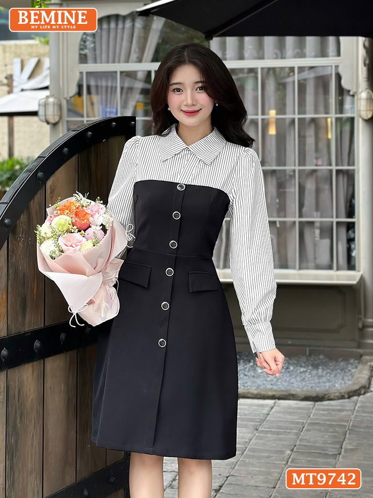Đầm thiết kế BEMINE cổ kiểu đính nút MT9742