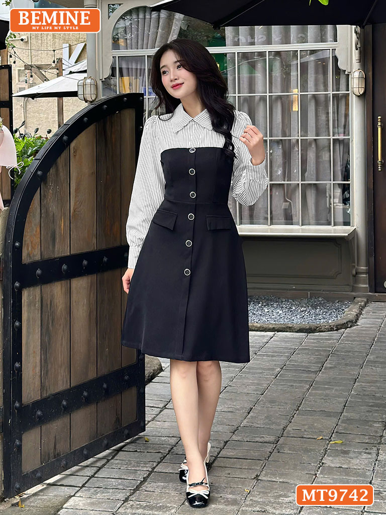 Đầm thiết kế BEMINE cổ kiểu đính nút MT9742