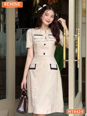 Đầm thiết kế BEMINE cổ phối nắp túi tùng A MT8424