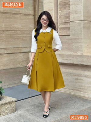 Đầm thiết kế BEMINE cổ sen đính nút MT9895