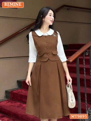 Đầm thiết kế BEMINE cổ sen đính nút MT9895