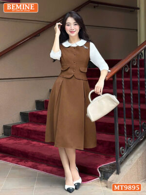 Đầm thiết kế BEMINE cổ sen đính nút MT9895
