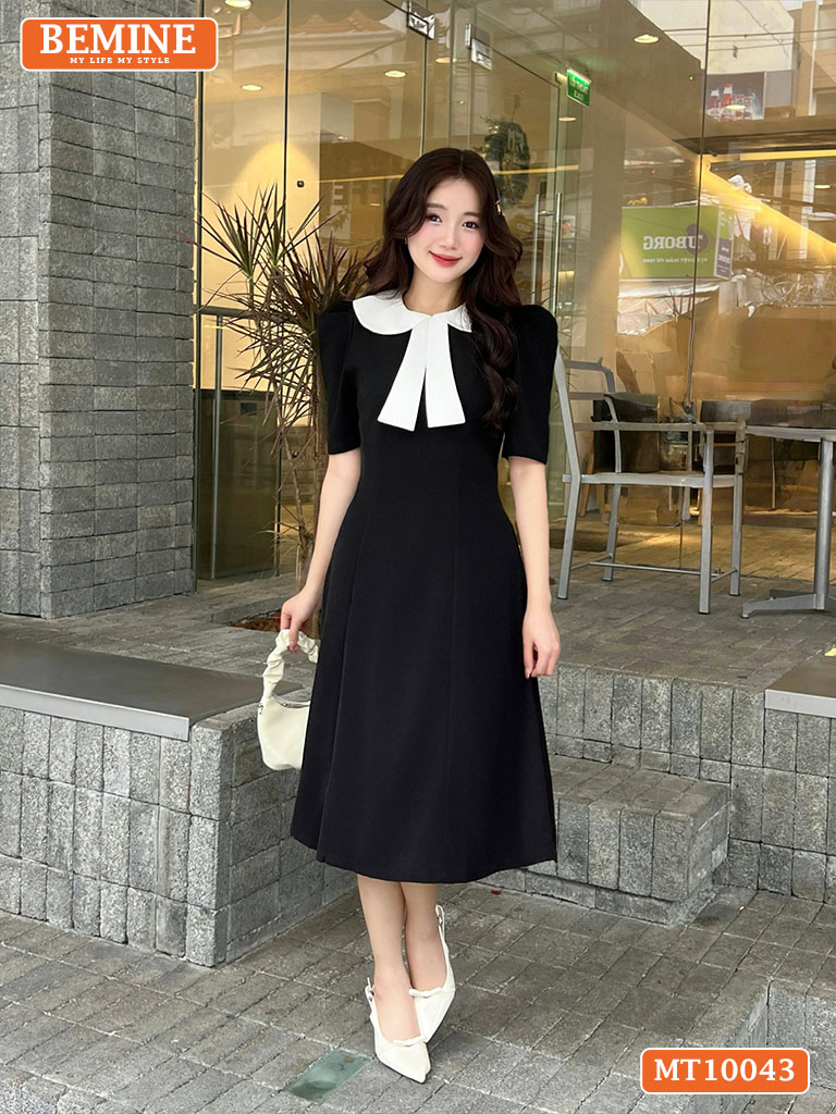 Đầm thiết kế BEMINE cổ sen nơ dáng chữ A MT10043