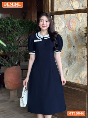 Đầm thiết kế BEMINE cổ sen viền tay phồng MT10046