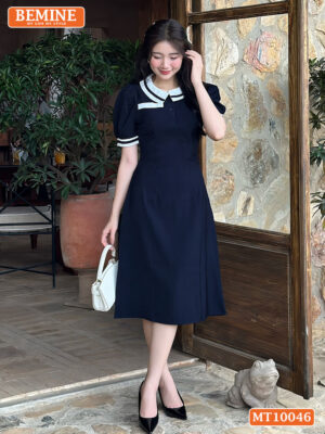 Đầm thiết kế BEMINE cổ sen viền tay phồng MT10046