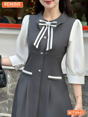 Đầm thiết kế BEMINE cổ sơ mi đính nơ MT9945