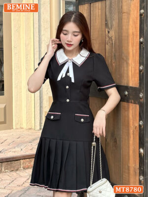 Đầm thiết kế BEMINE cổ sơ mi tùng xếp ly MT8780