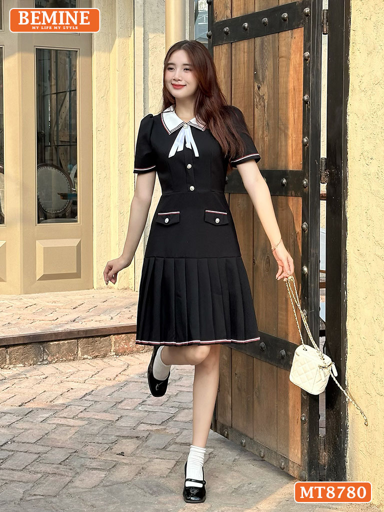 Đầm thiết kế BEMINE cổ sơ mi tùng xếp ly MT8780