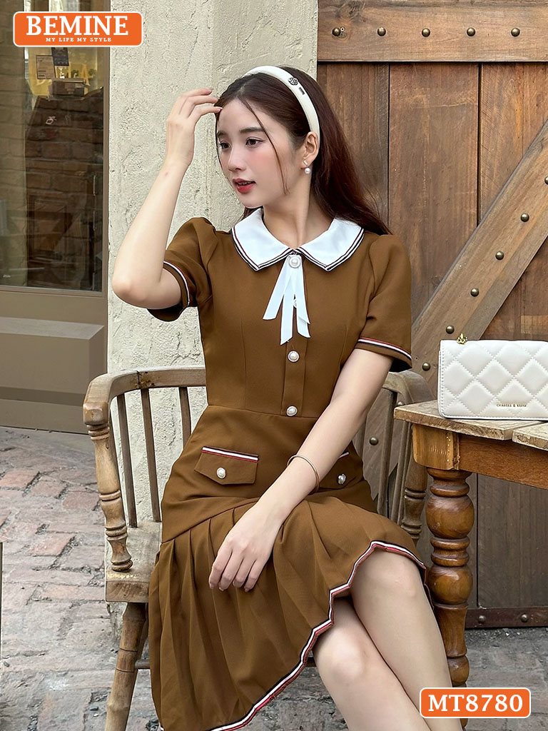 Đầm thiết kế BEMINE cổ sơ mi tùng xếp ly MT8780