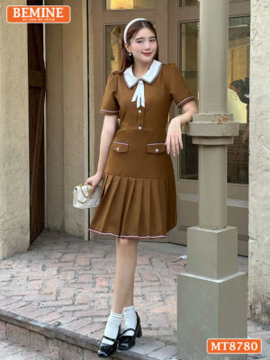 Đầm thiết kế BEMINE cổ sơ mi tùng xếp ly MT8780