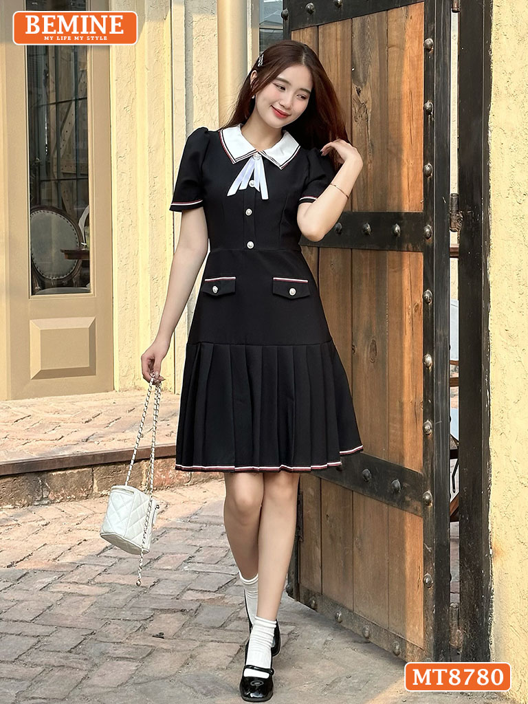 Đầm thiết kế BEMINE cổ sơ mi tùng xếp ly MT8780