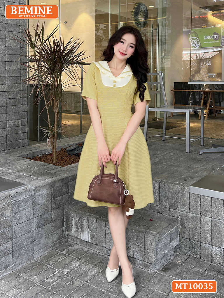 Đầm thiết kế BEMINE cổ thủy thủ viền bèo MT10035