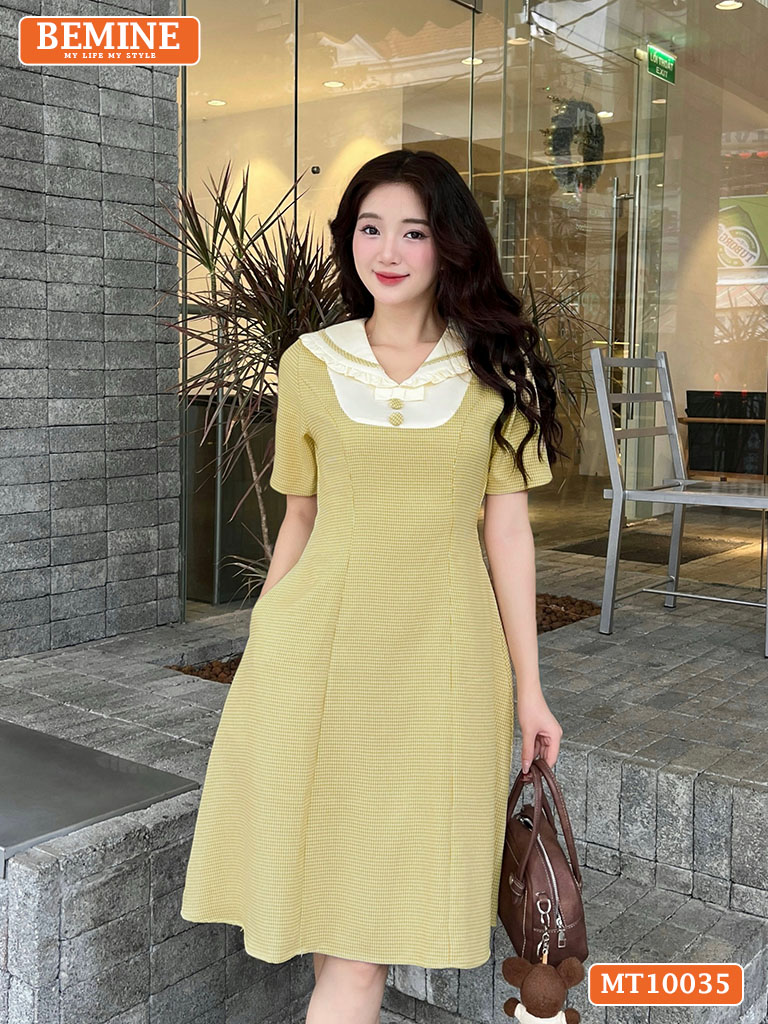Đầm thiết kế BEMINE cổ thủy thủ viền bèo MT10035