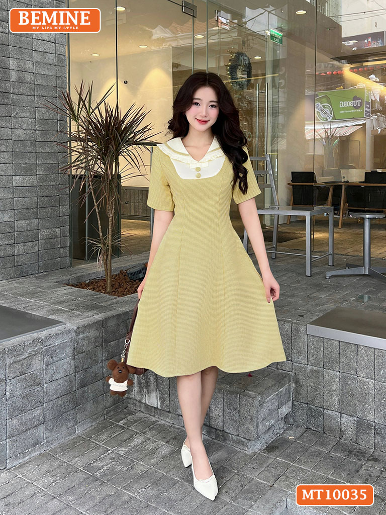 Đầm thiết kế BEMINE cổ thủy thủ viền bèo MT10035