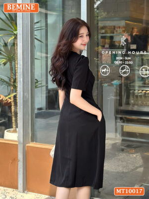 Đầm thiết kế BEMINE cổ tròn họa tiết lá MT10017