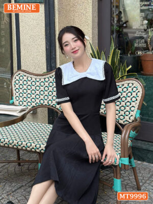 Đầm thiết kế BEMINE cổ tròn nơ phối ren MT9996