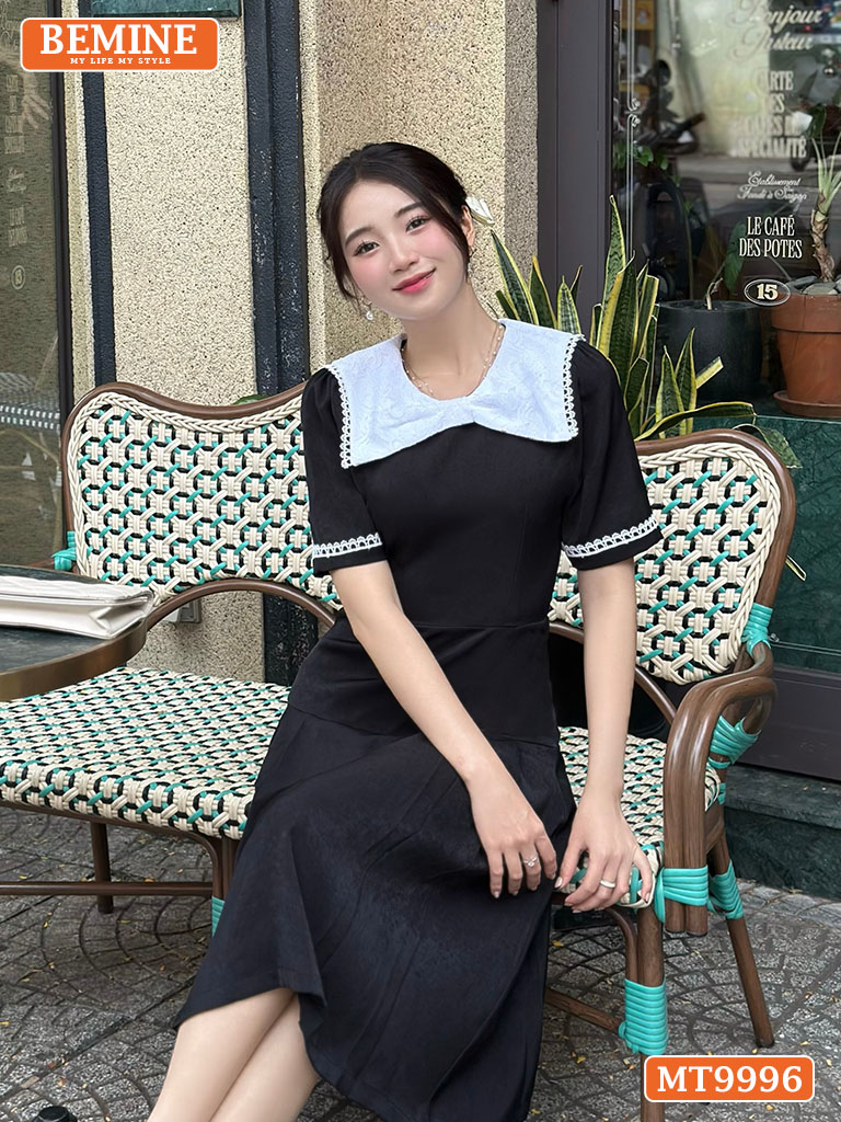 Đầm thiết kế BEMINE cổ tròn nơ phối ren MT9996