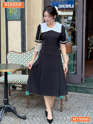 Đầm thiết kế BEMINE cổ tròn nơ phối ren MT9996