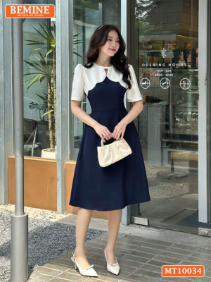 Đầm thiết kế BEMINE cổ tròn phối cách điệu MT10034