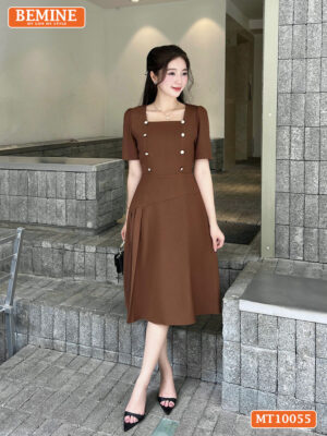 Đầm thiết kế BEMINE cổ vuông đính cúc MT10055
