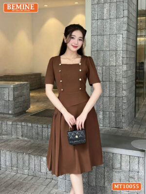 Đầm thiết kế BEMINE cổ vuông đính cúc MT10055