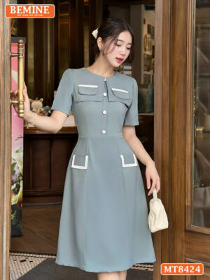 Đầm cổ tròn phối nắp túi tùng A MT8424