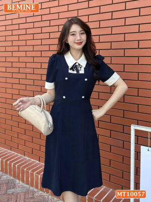 Đầm thiết kế BEMINE cổ đính nơ phối tay MT10057