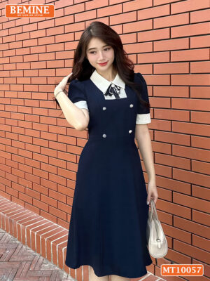 Đầm thiết kế BEMINE cổ đính nơ phối tay MT10057