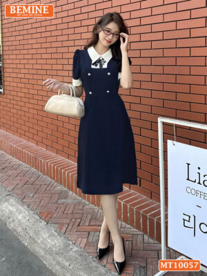 Đầm thiết kế BEMINE cổ đính nơ phối tay MT10057