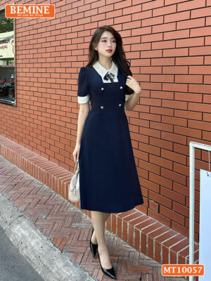 Đầm thiết kế BEMINE cổ đính nơ phối tay MT10057