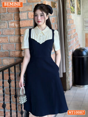 Đầm thiết kế BEMINE cổ đức xếp ly giả yếm MT10087