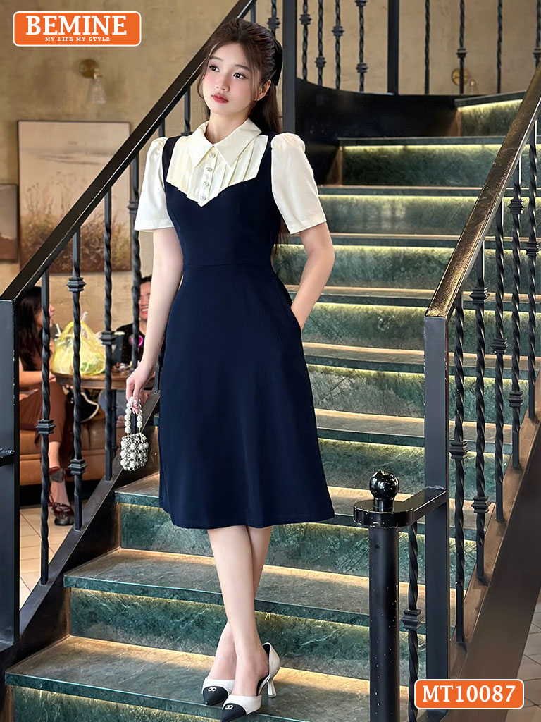 Đầm thiết kế BEMINE cổ đức xếp ly giả yếm MT10087