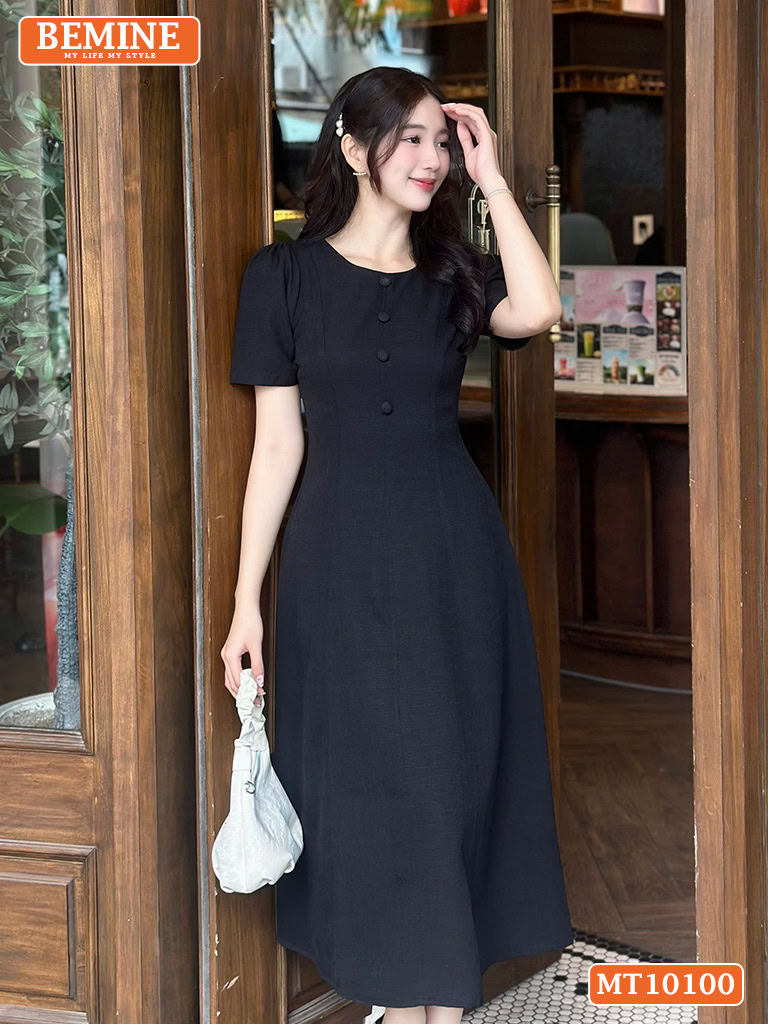 Đầm thiết kế BEMINE cổ tròn đính cúc MT10100