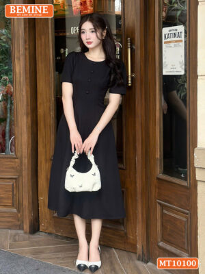 Đầm thiết kế BEMINE cổ tròn đính cúc MT10100