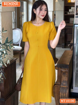 Đầm thiết kế BEMINE cổ tròn đính cúc MT10100