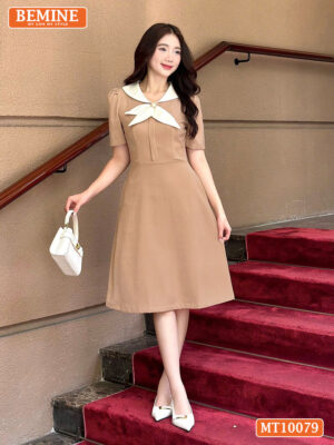 Đầm Thiết Kế BEMINE Cổ Trụ Phối Nơ Lá MT10079 - Tôn Dáng Thanh Lịch
