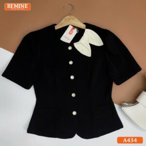 Áo thiết kế BEMINE cổ tròn phối lá tay ngắn A434