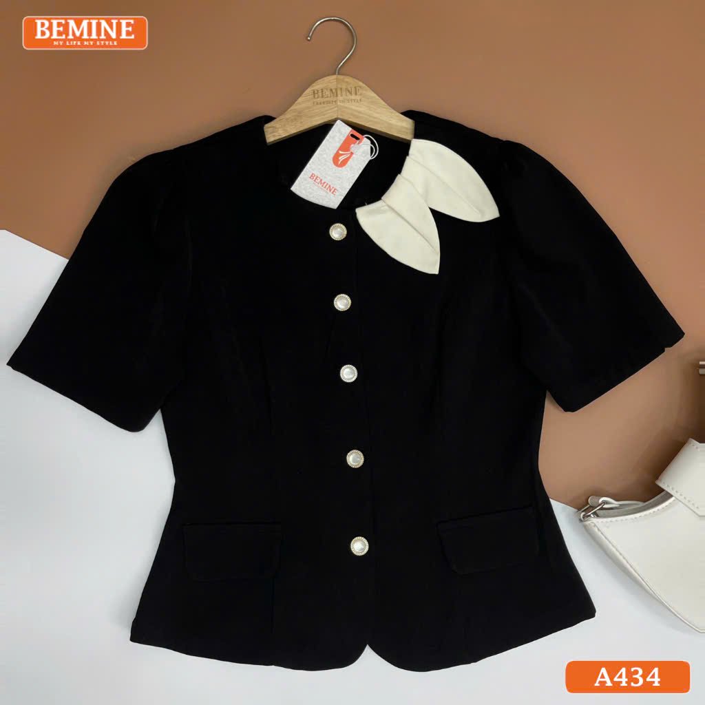 Áo thiết kế BEMINE cổ tròn phối lá tay ngắn A434