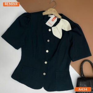 Áo thiết kế BEMINE cổ tròn phối lá tay ngắn A434