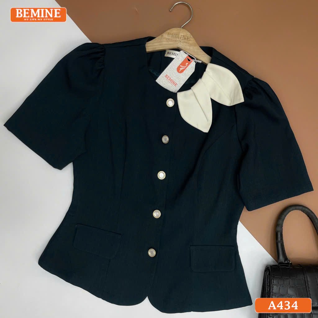Áo thiết kế BEMINE cổ tròn phối lá tay ngắn A434
