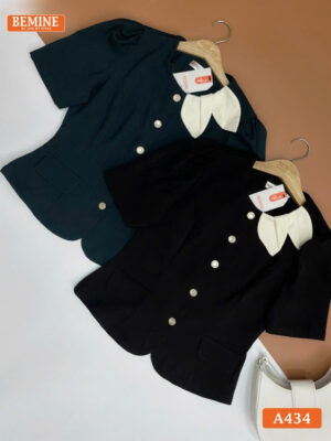 Áo thiết kế BEMINE cổ tròn phối lá tay ngắn A434