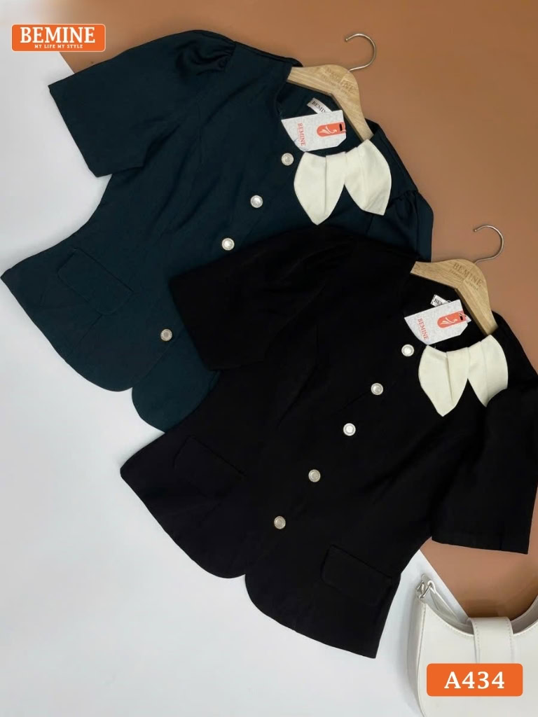 Áo thiết kế BEMINE cổ tròn phối lá tay ngắn A434