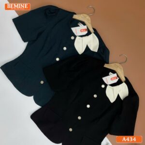 Áo thiết kế BEMINE cổ tròn phối lá tay ngắn A434
