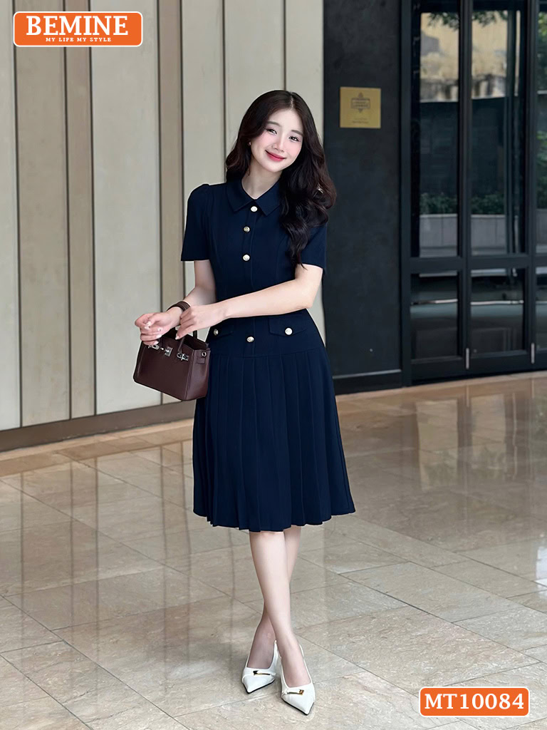 Đầm Thiết Kế BEMINE Cổ Đức Tùng Váy Xếp Ly MT10084