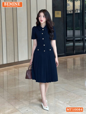 Đầm Thiết Kế BEMINE Cổ Đức Tùng Váy Xếp Ly MT10084