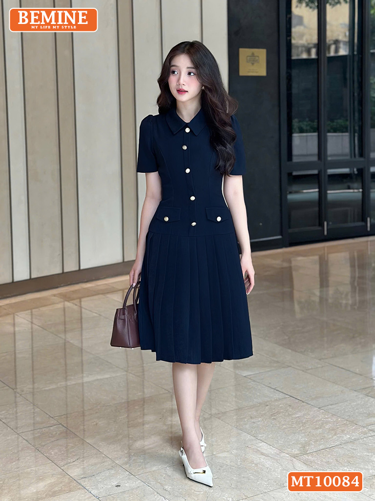 Đầm Thiết Kế BEMINE Cổ Đức Tùng Váy Xếp Ly MT10084